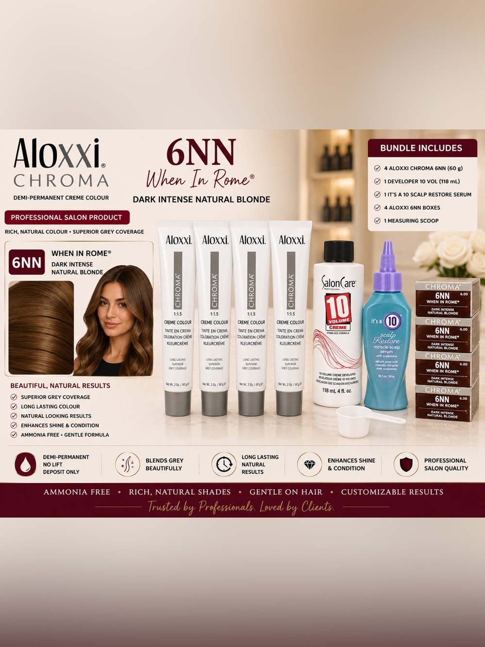 Aloxxi Chroma Shade 6NN When In Rome Dark Intense Natural Blonde Hair Color Kit